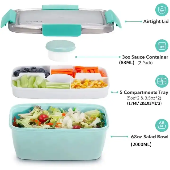 6 Pieces Salad Container for Lunch 50 Oz Salad Lunch Container with 3  Compartmen
