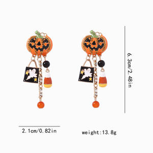 Nuevo Halloween creativo moda aceite goteo divertido circón incrustaciones calabaza calavera borla señoras pendientes - Product Image 2