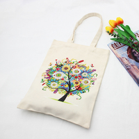 Mode Nieuwe Stijl Diamant Schilderij Canvas Tas Kleurrijke Bloem En Fruit Boom Patroon Polyester-Katoenen Stof Dagelijkse Boodschappentas