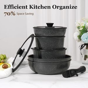 Bộ dụng cụ nấu ăn bằng nhôm đúc, tay cầm tháo rời, chống dính, sản xuất theo đơn đặt hàng OEM/ODM - Product Image 4