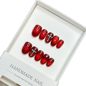 <span class=keywords><strong>Uñas</strong></span> <span class=keywords><strong>de</strong></span> gel acrílicas hechas a mano <span class=keywords><strong>de</strong></span> color sólido, 10 Uds., diseño rojo Simple, <span class=keywords><strong>Uñas</strong></span> postizas a presión, venta al por mayor - Product Image 2