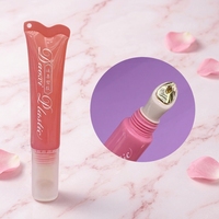 Tube cosmétique rose de 15 ml, tube de maquillage portable à presser avec trou de suspension, tête de massage en alliage de zinc doré pour crème pour les yeux et brillant à lèvres