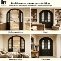 Porte intérieure double arquée moderne sur mesure en bois massif noir, étanche, pour salle de bain, surface finie pour la décoration intérieure