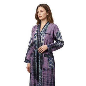 Robe longue indienne en coton non tissé teint à la main, col en V, fermeture à ceinture, imprimé tie-dye, robe de demoiselle d'honneur, tenue de nuit printemps-été - Product Image 4