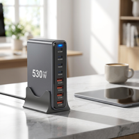 Adaptateur secteur GaN 8 ports 530W, chargeur rapide PD 3.0 avec ports USB pour téléphone portable, pour ordinateur portable, chargeur de bureau 100W max