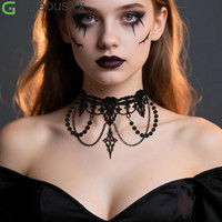[Gorgeousxx] Collier ras du cou en dentelle avec pendentif croix gothique pour femme, bijoux noirs pour Halloween