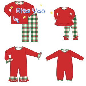 Set di abbigliamento natalizio per bambini e neonati in cotone rosso blu a quadretti abbinati Leggings da bambina Set di pantaloni per ragazzi - Product Image 1