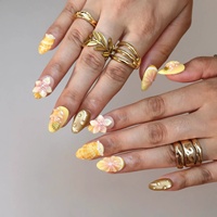 Ongles à presser en acrylique 3D personnalisables faits main, motif étoile de mer, coquillage, perle, fleur, amande, pour vacances d'été à la plage, vente en gros