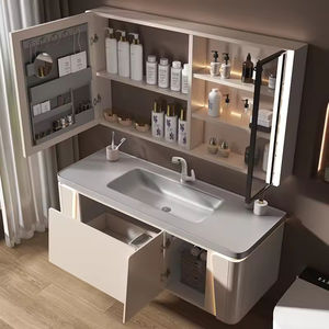 Mueble de Baño Moderno de Lujo Marrón con Espejo Inteligente en Forma de Panal, Acabado Lacado, Construcción de Madera Maciza de MDF, Ecológico - Product Image 6