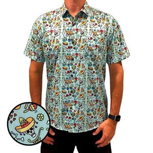 Diseño gratuito Impresión completa Verano 4 vías Tela elástica Manga corta Hombres Botón Abajo Collar Camisa hawaiana Camisas de playa tropical - Product Image 6