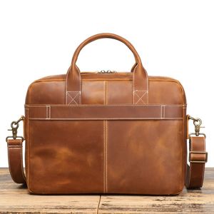 Sac à bandoulière vintage en cuir véritable pour ordinateur portable, sacoche de voyage classique Crazy Horse, sac à main pour homme, travail, bureau - Product Image 2