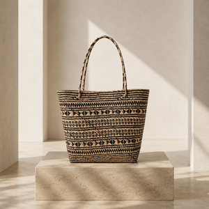 Eco-friendly Lightweight <b>Straw</b> Tote <b>Bag</b> Geometric Woven Pattern Bohemian Style Open Top Shopping <b>Bag</b> All Seasons - Product Image 1