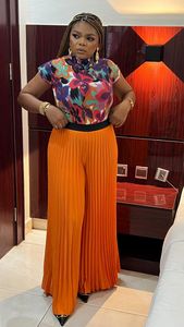 2024 verano <span class=keywords><strong>nueva</strong></span> moda Casual Moda Africana Colorblocking mujeres <span class=keywords><strong>Issey</strong></span> <span class=keywords><strong>Miyake</strong></span> Top con pantalones sueltos plisados conjunto de dos piezas - Product Image 2