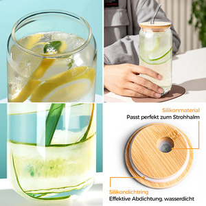 Bottiglia in Vetro Borosilicato Trasparente <span class=keywords><strong>da</strong></span> 16 oz all'Ingrosso, Tazze per Caffè Freddo, Bicchieri per Birra con Coperchio in Bambù - Product Image 4