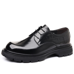 New men's leather shoes for business formal wear, British style wedding shoes, thick-soled, full-length <b>toe</b> genuine leather - Product Image 5