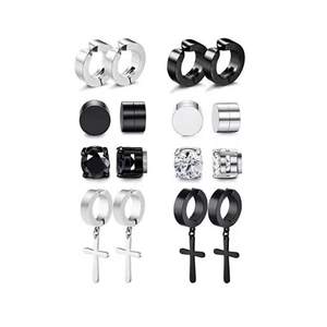 Trendy Hip Hop Stainless Steel Bar Jewelry Set Black Punk Gothic <strong>Men's</strong> Diamond Stud <strong>Earrings</strong> for Parties - Product Image 6