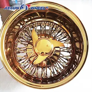 Gold Wire Wheels 13x7 All Gold Spoke Rims With 2 Bar Knock Off