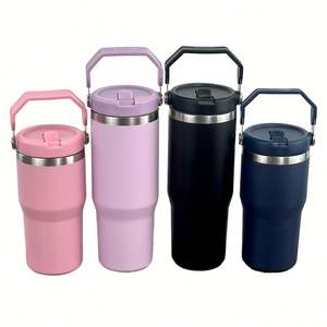 Gobelet isotherme en acier inoxydable 20oz 30oz avec poignée, tasse à café de voyage, bouteille d'eau anti-fuite avec couvercle à paille rabattable pour voiture et bureau - Product Image 1