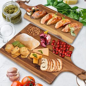 Tabla de cortar de madera con asa, color marrón sólido, bandeja para servir queso, carne, embutidos, para hotel, comida, café, té - Product Image 1