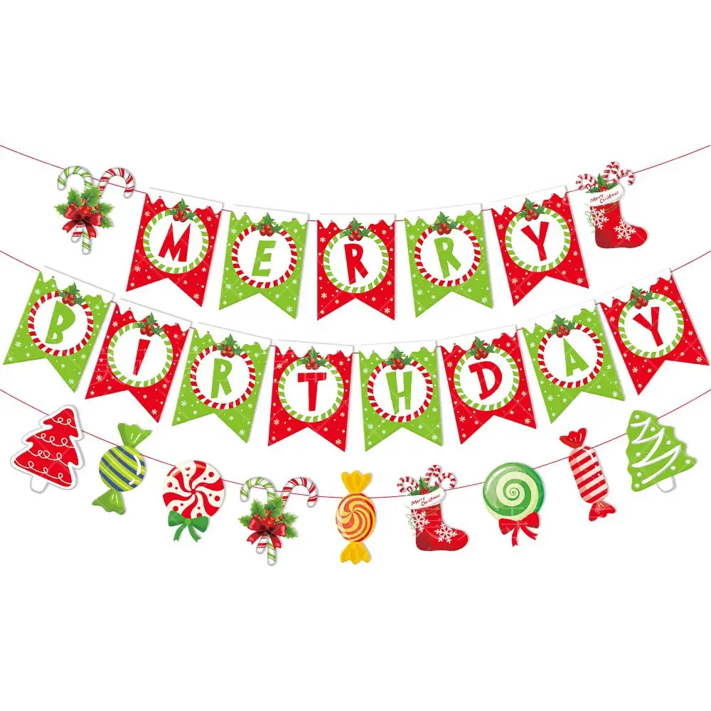 Christmas party decorations banner birthday party flag christmas stocking rack candy latte flower