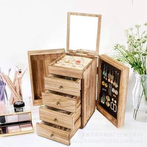 Wooden Multi Layer Vintage Jewelry Storage Box With <b>Mirror</b> Necklace Organizer Solid Wood Jewelry Box For Women - Product Image 2