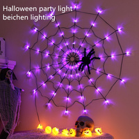 Guirlande lumineuse d'Halloween 1,2 m toile d'araignée et chauve-souris avec télécommande LED, décoration d'ambiance pour festival, araignées et fantômes