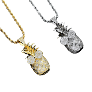 Gold Plated Pineapple Pendant Necklace Micro Inlaid Zircon Rope <b>Chain</b> Hip Hop Fruit Charm Jewelry for Party - Product Image 1