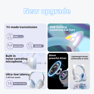 ONIKUMA GT838 Cat Ear Children's Wireless Headset 2.4G <b>USB</b> Type-C Comfortable In-Ear Over-Ear Game Headset Dynamic Mobile Phone - Product Image 6