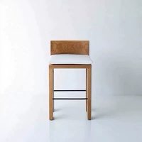 Tabouret de bar vintage en bois massif pour usage commercial, chaise à dossier haut en tissu, style rétro Wabi-Sabi, design de designer pour îlot de cuisine