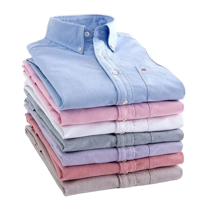 Fábrica personalizada puro algodão dos homens camisa de manga comprida camisa azul e branca solta montagem casual negócios Oxford têxtil