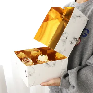 Перерабатываемая оптовая продажа Популярная Золотая индивидуальная Рождественская коробка для капкейков с логотипом 1 отверстие с окошком