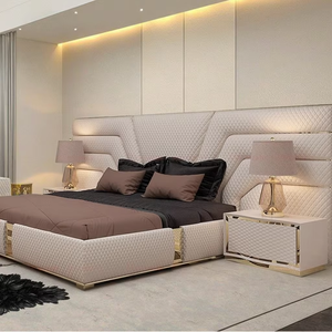 ชุดเฟอร์นิเจอร์ห้องนอนดีไซน์หรูหราทันสมัยจาก Lj Furniture เตียงคิงไซส์หุ้มหนังแท้ - Product Image 2