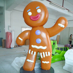 Custom Say Hello Fiberglass Christmas Gingerbread Man Statue Resin LIfe Size Fiberglass Christmas Sculpture