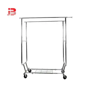 Spinning Double Rail Clothing Garment Rack With Wheels