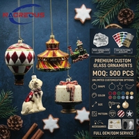 Boule de Noël en verre soufflé à la main, motif train, fournisseur de marque privée, ODM, chiot, gâteau, ballon, carrousel, cadeau à suspendre, en borosilicate, vente en gros