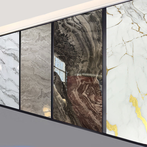 Pannello Murale in Fibra di Carbonio di Bambù Altamente Impermeabile con Superficie in Marmo Lucido e Impiallacciatura in Legno per l'Atrio - Product Image 1