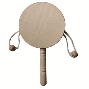 Tambour à hochet en bois brut à faire soi-même, hochet à main en bois non fini, formes multiples, jouet d'artisanat à peindre pour enfants - Product Image 1