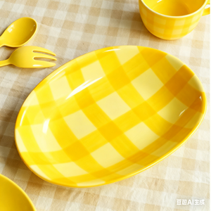 Assiettes ovales en céramique brillantes colorées avec décalcomanie de lignes couleur et logo intéressants personnalisés pour le plat de poisson de fruits de salade de restaurant à la maison - Product Image 3