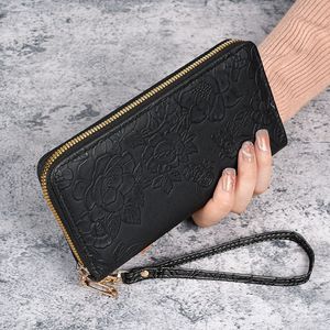 Portefeuille long vintage pour femme en cuir PU, multifonctionnel, imperméable, avec blocage RFID, fermeture éclair, pochette à main, sangle de poignet, sac pour téléphone portable - Product Image 6