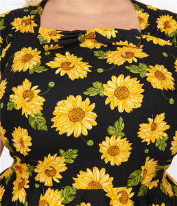 Oem Custom moda Casual modesto estivo collo quadrato senza maniche girasole stampa vita alta Flare Maxi abito lungo per le donne - Product Image 3
