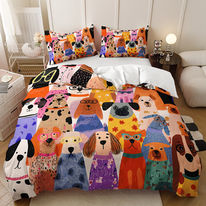 Ensemble de literie imprimé numérique en polyester-motif chat et chien, 1 housse de couette + 1/2 taies d'oreiller pour les amoureux des animaux de compagnie - Product Image 6