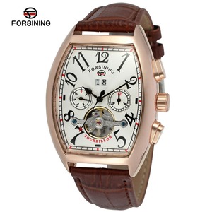 Pour Forsining hommes mode automatique mécanique Tourbillon montres vente chaude bracelet en cuir cadran en verre fenêtre 22mm bande pointeur - Product Image 1