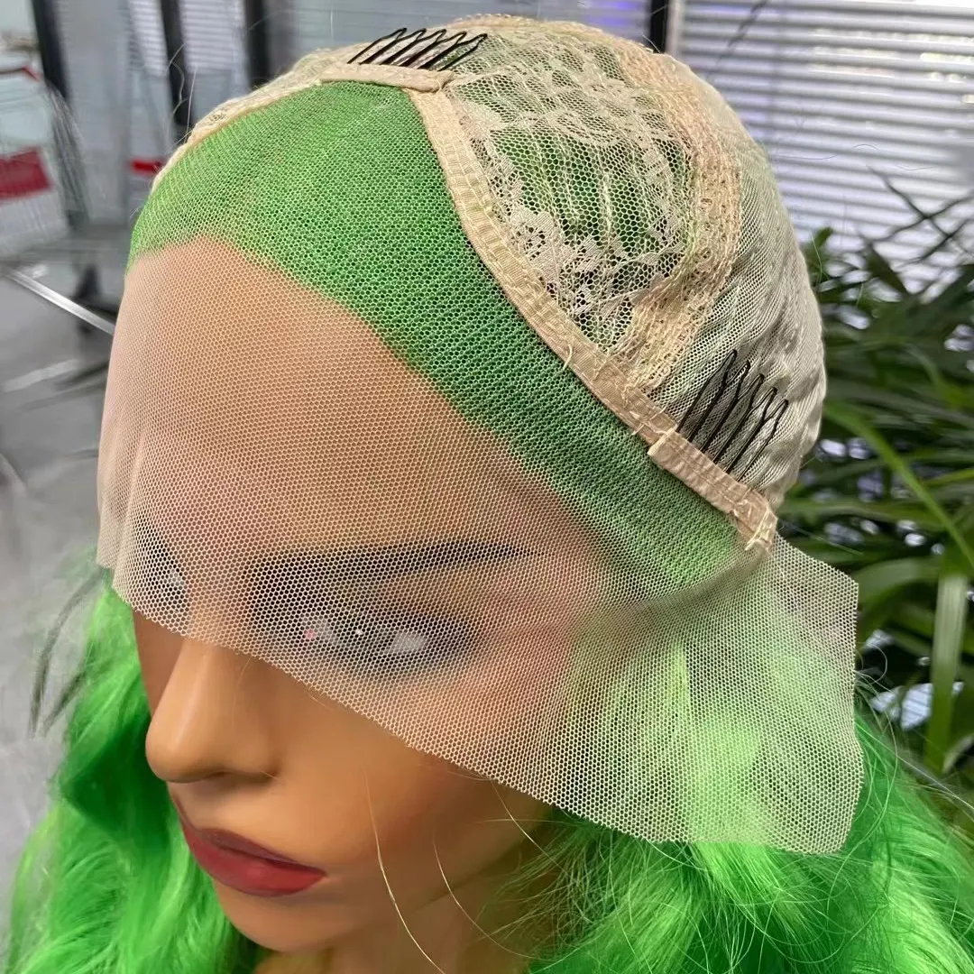 Animalhplushfowl Lace Human Hair Wig Virgin Istanbul Trendy Preplucked Realistic Hair And Hd Curly Lace Front Long Green Pink