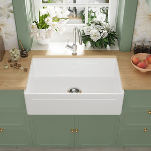 <span class=keywords><strong>Évier</strong></span> de cuisine professionnel en argile réfractaire blanc de 33 pouces, cuve unique, en porcelaine, fait main - Product Image 6