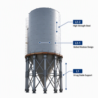 Silo en acier boulonné robuste de 2000 tonnes pour le stockage de ciment et de cendres, silo industriel de grande capacité de 12500 mm de diamètre avec 8 pieds de support stables