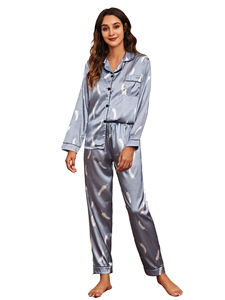 Product Luxury Pajamas Holiday <strong>Christmas</strong> Long Sleeve Satin <strong>Women's</strong> Pajamas - Product Image 3