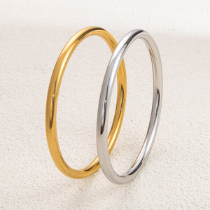 Brazalete de Acero Inoxidable Chapado en Oro de 18K, Joyería de Moda para Mujer, Brazalete Redondo Simple, Accesorio de Verano - Product Image 1