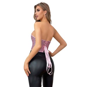 Women Overbust Corset Crop Top <strong>Body</strong> Shaping Pink <strong>Strapless</strong> off Shoulder 15 Pieces Plastic Bones Padded Buttocks Lingerie - Product Image 6