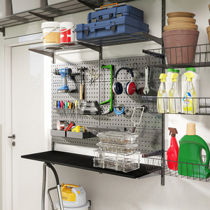 Organisateur adhésif d'affichage de porte-bouteilles de vin en métal mural avec crochets de suspension pour un rangement pratique - Product Image 2