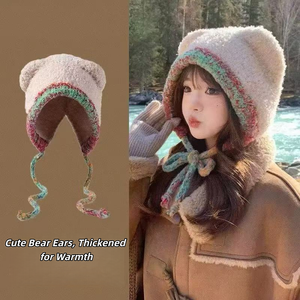 <span class=keywords><strong>Bonnet</strong></span> d'hiver unisexe en tricot doux et moelleux avec oreilles d'ours, pompons bouclés, 100% acrylique, idéal <span class=keywords><strong>pour</strong></span> le ski - Product Image 5